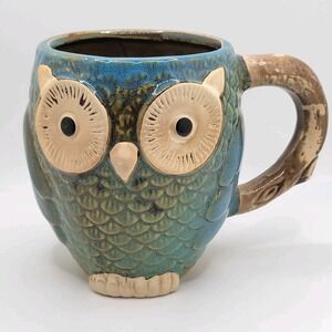 Pacifica Home 3D textured ceramic owl mug Art Pottery Rustic Woodland